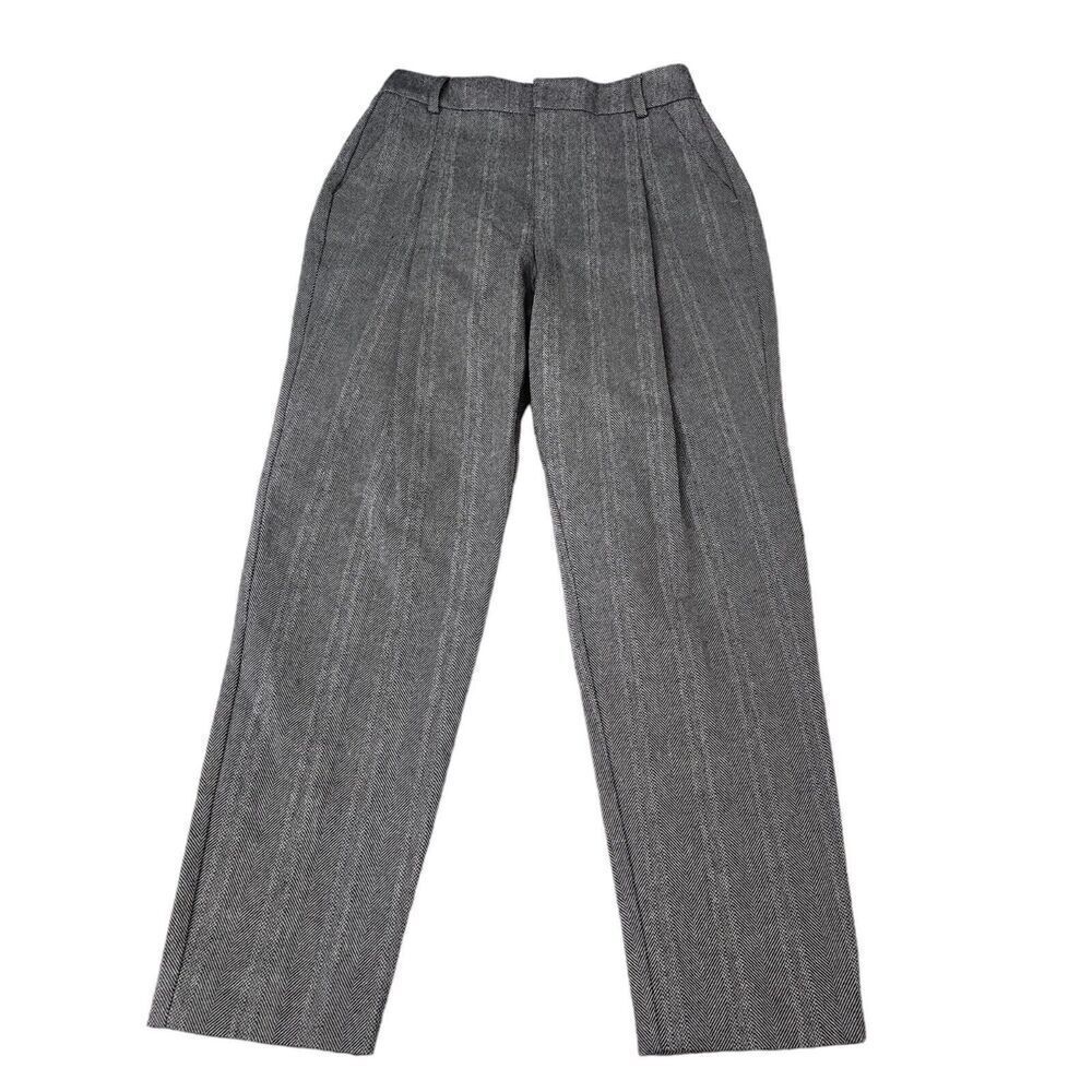 Anine Bing Pants XXS Gray Herringbone Wool Blend High Rise Trousers 32